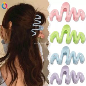 Color Wave Shape Hair Claw New Women Extra Large Hair Clip Crab Barrette Girls Ponytail Hair Claws Bath Clips Fashion Headwear Gift