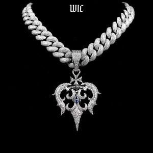 Pendant Necklaces WIC Poseidon Trident Necklace Iced Out 3D Trident Pendant Full Zirconia Bling Aquaman Fashion Jewelry Gift for Friend Boyfriend J230819