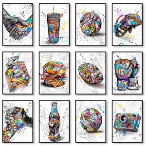 Street Graffiti Canvas Painting Perfume Bottle Basketball Soccer Posters And Prints Art Wall for Home Living Room Bar Decor No Frame Wo6
