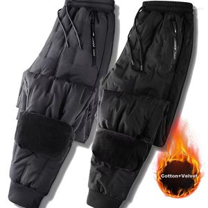 Calça masculina homens homens outono de inverno de veludo térmico algodão acolchoado macho macho impermeável coste