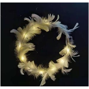 Decorazione per feste a LED White Feather Head Ghirlanda Guerra per capelli Gronifoglie Girls Angel Hen Night Abito Fancella