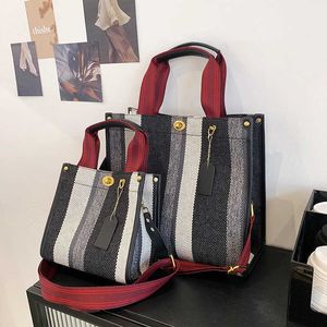 Fashion Canvas Striped torebka szerokie pasek na ramię Crossbody Ladies Tote Bag 0828