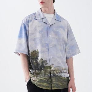 Herren lässige Hemden Sommer -Männer -Shirt Kurzärmel gedruckt japanischer Stil Retro Vintage Ins Hawaiian Streetwear Lose Harajuku Gemälde