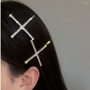 Clip per capelli coreani Sinestia brillante Big Croce Caspiraggio per morsetti per le donne Accessori a spillo a barre di cristallo di lusso