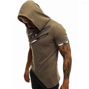 Maglietta da uomo maglietta maglietta con cappuccio con cappuccio camuffato rotto camuffato personalizzato per fitness manica corta