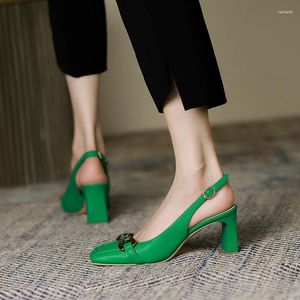 Sandaler 7cm Fashion High Heels Female Ankle Wrap Matel Button Ladies Dress for Women Green Shoes 38 39