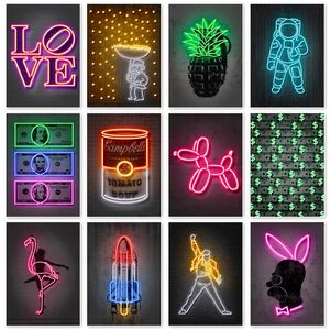 Neonschild Graffiti -Poster und Drucke Street Pop Canvas Gemälde Kunst Wand Bild Ballon Hund Ziegelstein Wohnzimmer Club Home Decor Geschenk kein Frame Wo6