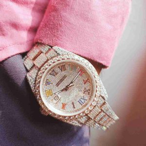 Men's Iced Out Moissanite diamond Watch Hip Hop Rainbow Roman Dial Watch Luxury AutomaticJFHW0Q1P