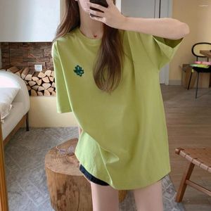 Camiseta masculina camiseta de camiseta de verão impressão feminina solteira cor verde cor branca redonda pescoço curto algodão camiseta 2023 estilo coreano