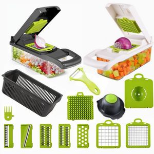 14 in 1 Multifunktional Gemüseschneider Slicer mit Korbkartoffelhacker -Karotten -Reis -Slicers Gadgets Küchenzubehör