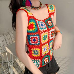 Tanques femininos 2023 Boho Retro Crochet Tops Tops Summer Beach Top Women Women sem mangas Sexy malha camise