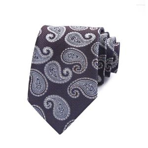 Bow Ties 8cm Mens Neslips SelfTied Brown w/ Grey Paisley For Man Shirt Suit Polyester Jacquard Woven Business Party Accessories