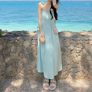 Scene Wear Mint Summer Heavy Industry Suspended Dress Women's Solid Color Slim Temperament Long