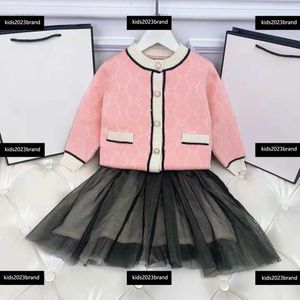 Set di abbigliamento per bambini Girls Cardigan a maglia +gonne senza maniche Principessa Mesh Abiti per bambini Abiti per bambini Abbigliamento Due pezzi set