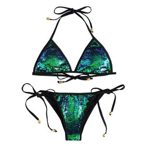 Women'S Swimwear Bikini Women Sequined Scrunch Butt String Set Selftie Halter Shinning Sequins Swimsuit Low Waisted Y200319 Drop Del Dhdrs