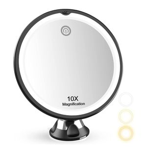 Kompakte Spiegel 10x Vergrößerungs -Make -up -Spiegel mit LED -Licht 360 Grad rotierender kosmetischer Eitelkeits -Make -up -Spiegel Saugnapfbad Duschspiegel 230818