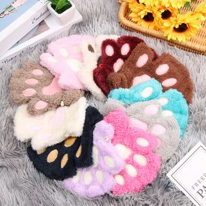 Children's Half Finger Cat Claw Mittens, Soft Warm Plush Fingerless Gloves for Boys and Girls