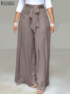 Womens Pants Capris Elegant High Waist Solid Work Trousers ZANZEA Fashion Summer Women Loose Wide Leg Palazzo Oversized Bow Tie Long Pantalon 230818