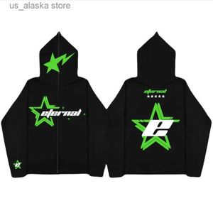 Herrtröjor tröjor vintage 2000 -talsstjärna brev tryckning punk populära anime hoodie lös hajuku hip hop zip up hoodie streetwear tröja 22SS T230819