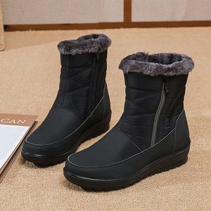 Gratis frakt Vattentät nyprodukt Snöstövlar Designer Black Grey Women Winter Warm Plush Ankle Booties Front Zipper Non Slip Cotton Padded Outdoor Shoes