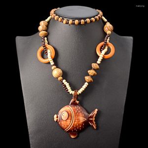 Pendant Necklaces Bohemian Ethnic Style Necklace Wood Bead Fish For Women Ebony Chain Handmade Collar
