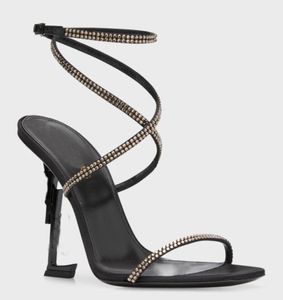 Perfect Opyum Strass Sandals Shoes Ankle-Strap Crystal-embellished Satin Crisscross Vamp Gladiator Sandalias Party Dress High Heels Lady Walking EU35-43