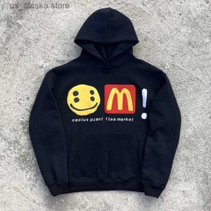 Herrtröjor tröjor kaktus växt loppmarknad hoodie tröja hip hop skum tryck pullover män kvinnor hög kvalitet fleece hooded t230819