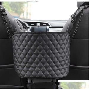 Car Key Leather Storage Bag Seat Middle Organizer Box Interior Net Pocket Handbag Holder For Cup Phone Travel Stowing Tidying Drop D Dhrtk