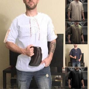 Erkekler Sıradan Gömlek Erkekler Pamuk Keten Gömlek Top Çizme Blonu Antik Viking Nakış Up V Boyun Uzun Kollu Tişört Giysiler için