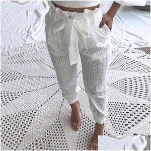 Frauenhose Capris Papierbag Taille Broderie Lace Casual Hose CLASSY DSTRING Regar Hollow Out Streetwear Holiday Office Y200418 Dr. Dhcjd