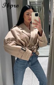 Women's Jackets Fashion Solid Belt Short Jacket Women Elegant VNeck Lapel Coat 2023 Spring Autumn Casual Ladies Restro Windbreak Coats 230817