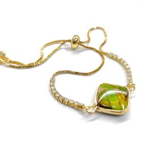 Link Bracelets Trendy 14K Gold Plating Zircon Green Imperial Jasper Square Pendant For Women High Quality Jewelry Simple Everyday