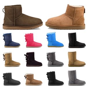 Klassische Mini-Plattform Schneestiefel Winter-Knöchelstiefel für Frauen dickes Boden echtes Leder warmes flauschige Stiefel mit Pelzgröße 36-41