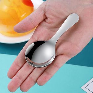 Dinnerware Sets Kitchen Stainless Steel Teaspoons Short Handle Round Head Sugar Salt Spice Spoon Lovely Dessert Children's