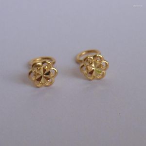 Stud Earrings 999 Real 24K Yellow Gold Women Luck Hollow Flower 0.94g 6mmW Beauty