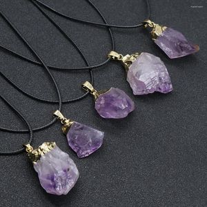 Chains 5PCS Wholesale Irregular Natural Amethyst Charm Reiki Crystal Bud Cluster Pendant Necklace Jewelry Gems Gift