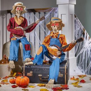 Dekorativa objekt Figurer Halloween Animerade banjo -skelett Glödande skelettdekoration 230818