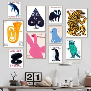 Inne imprezy imprezowe David Shrigley Tiger Whale Shell Cat Wall Art Art Nordic Plakat odbije na płótnie obrazy do wystroju salonu 230818