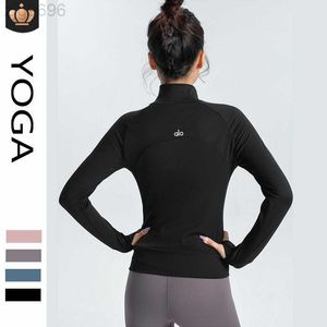 Desginer Aloo Yoga T Kort Top Sports Jacket Slant Tight Elastic Quick Tork Suit Top Long Sleid Running Training Fitness Suit