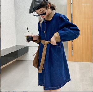 Jackor 2023 Korean Style Girls Denim Trench Coat with Belt Autumn Good Quality Fashion 4-10T D815