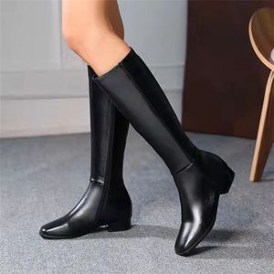 Boot's Square Head High Tube Boots Autumn Winter Fashion White Simple And Versatile Root Side Zipper 230818