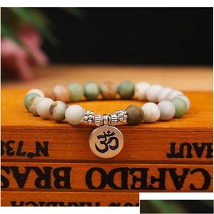 Bransoletka z koraliki 8 mm matowa amazonite Stone Bransoleta Yoga Chakra Mala Om Lotus Kobiety Mężczyźni Charm ręcznie robiona biżuteria