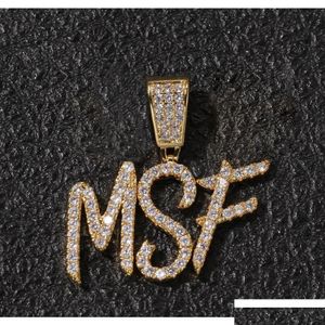 Pendant Necklaces A-Z Custom Name Brush Font Letters Customize Necklace Chain Gold Sier Bling Zirconia Men Hip Hop Jewelry V49Vt Dro Otz6B