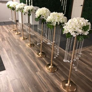 Neue Gehwegsäule Kristall Blume Vase Ständer Hochzeit Dekoration Road Blei Event Blumen stehen Hochzeit mit LED -Leuchten