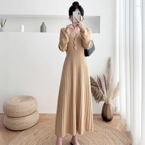 Casual Dresses Winter Apricot V-hals Sexig Women Dress Autumn Long Sleeve Skinny Midi Boydcon Ankle-Length Party Club Pullover kjol B05