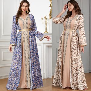 QNPQYX New Fashion Muslim Women's Long Dresses Spring and Summer Two-piece Printed Maxi Dress Set Abaya Ethnic Skirt 3843