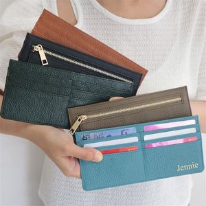 財布カスタマイズされた文字Pebble Pattern Cow Leather Simple and Light Long Wallet Zipper Coin Purse Pouch Women Holder