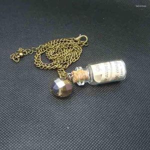 Pendant Necklaces Style Vintage Glass Vial Bottle Necklace Miniature Wishing With Facted Yellow Crystal Fashion