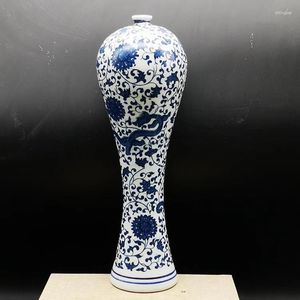 Vasen Antique Porzellan Qing Qianlong Blau und Weiß verwickeltes Zweig Drachenmuster Vase Home Dekoration