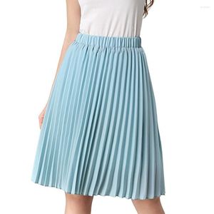 Skirts Attractive Pleated Skirt Loose Lightweight Knee-Length Women Solid Color A-Line